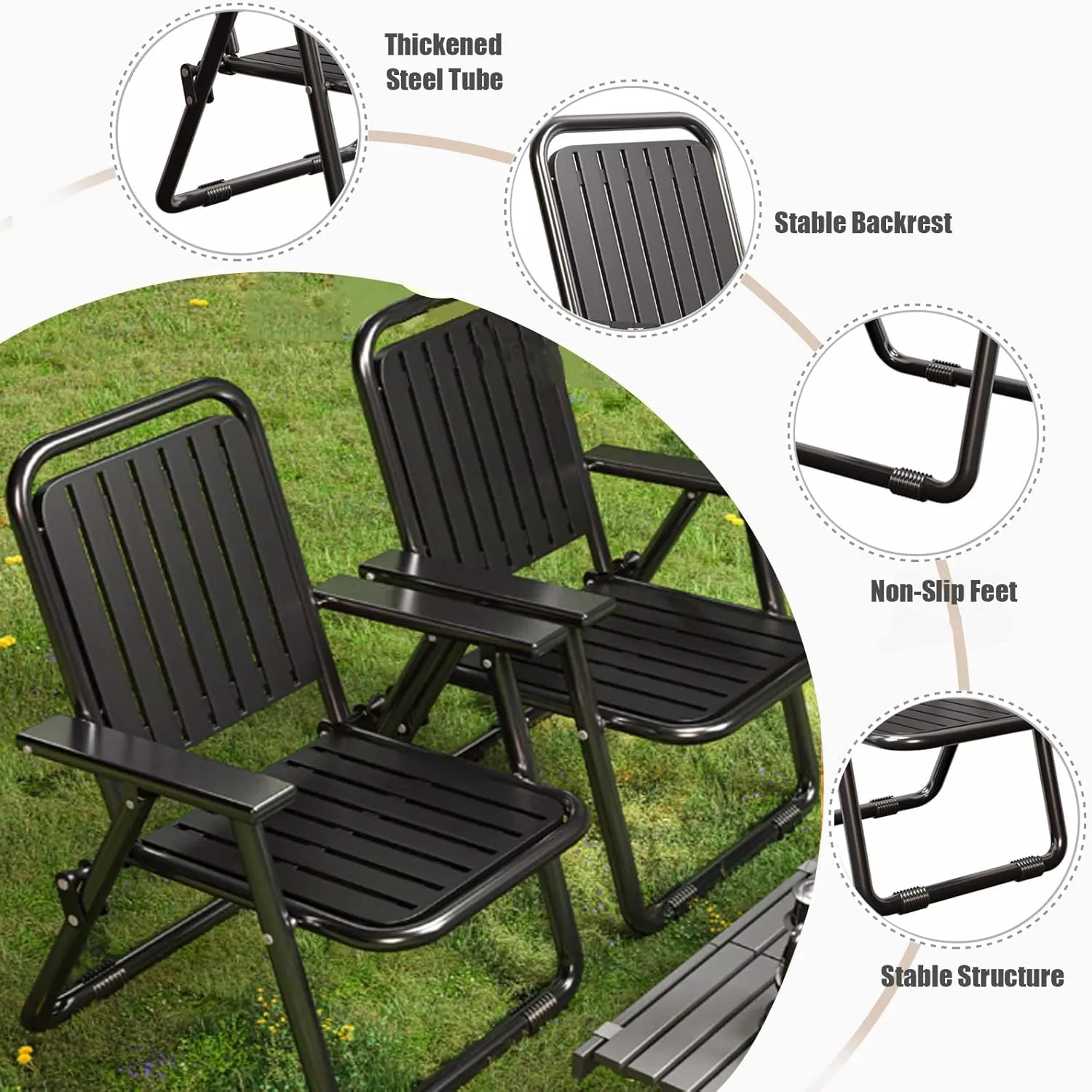 Folding Patio Chair,Outdoor Dining Chair with Armrests and Back,Portable Patio Chair for Porch, Deck,Garden, Backyard,Metal Frame,Perfect for Summer(2pcs, Brown)
