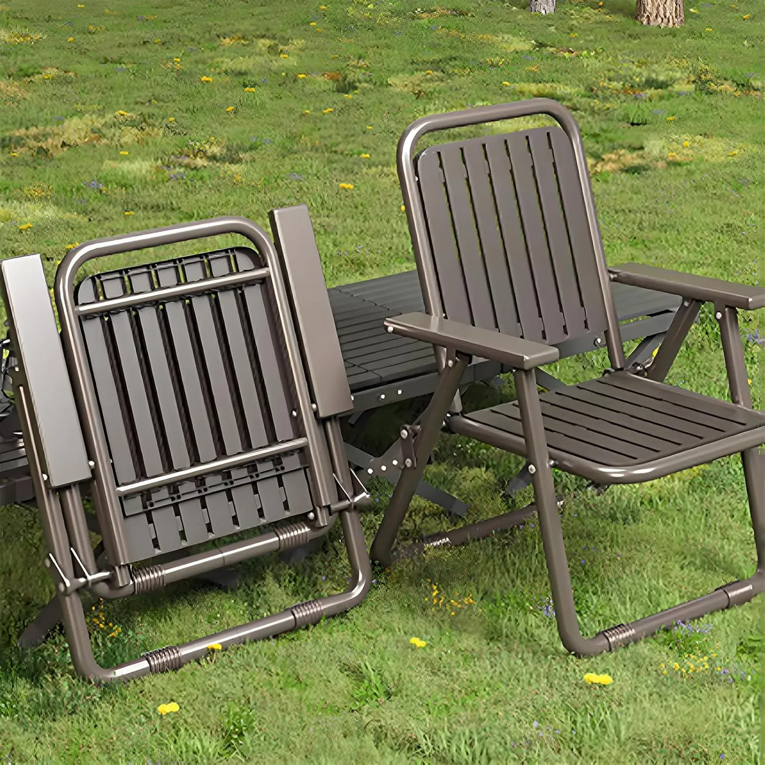 Folding Patio Chair,Outdoor Dining Chair with Armrests and Back,Portable Patio Chair for Porch, Deck,Garden, Backyard,Metal Frame,Perfect for Summer(2pcs, Brown)