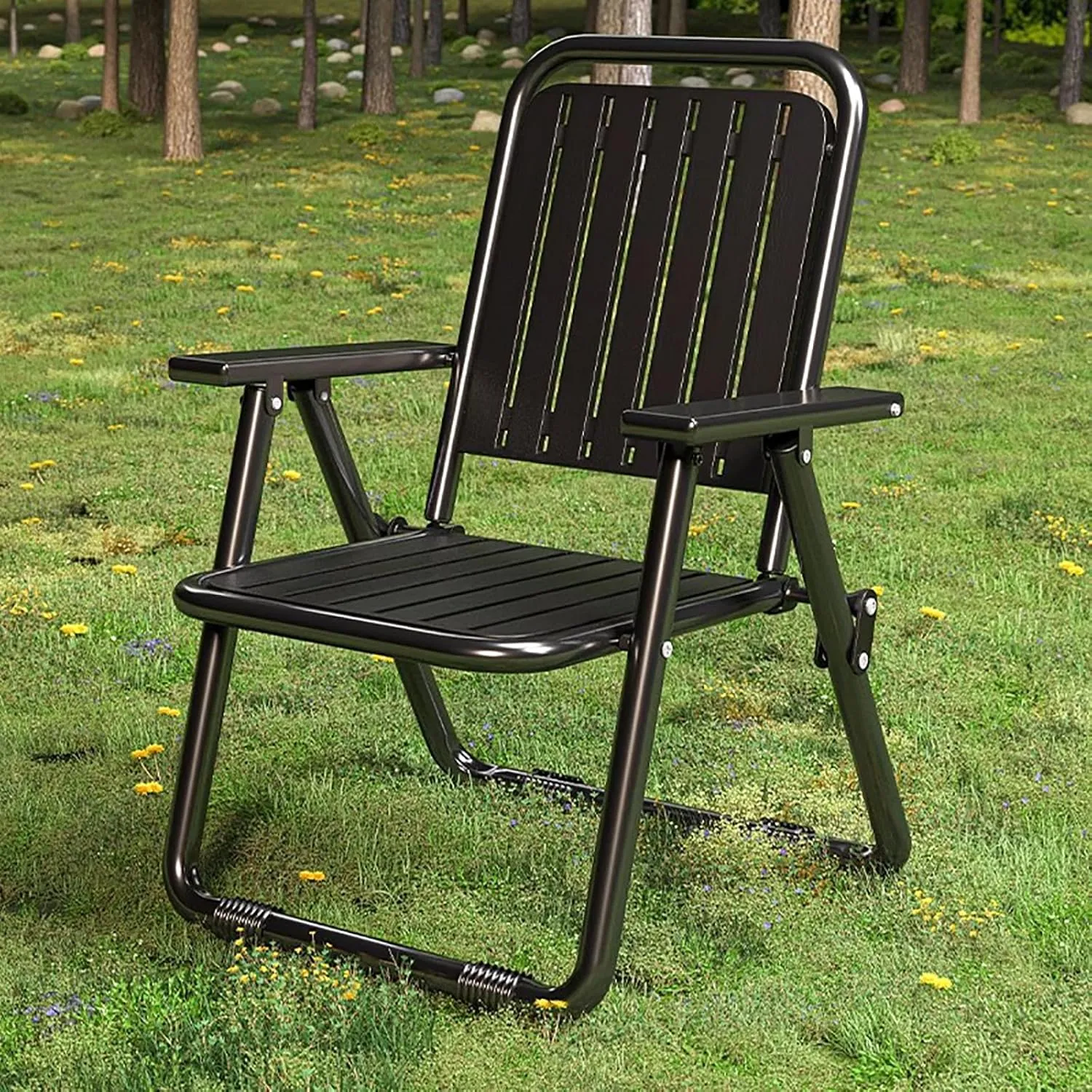 Folding Patio Chair,Outdoor Dining Chair with Armrests and Back,Portable Patio Chair for Porch, Deck,Garden, Backyard,Metal Frame,Perfect for Summer(2pcs, Brown)
