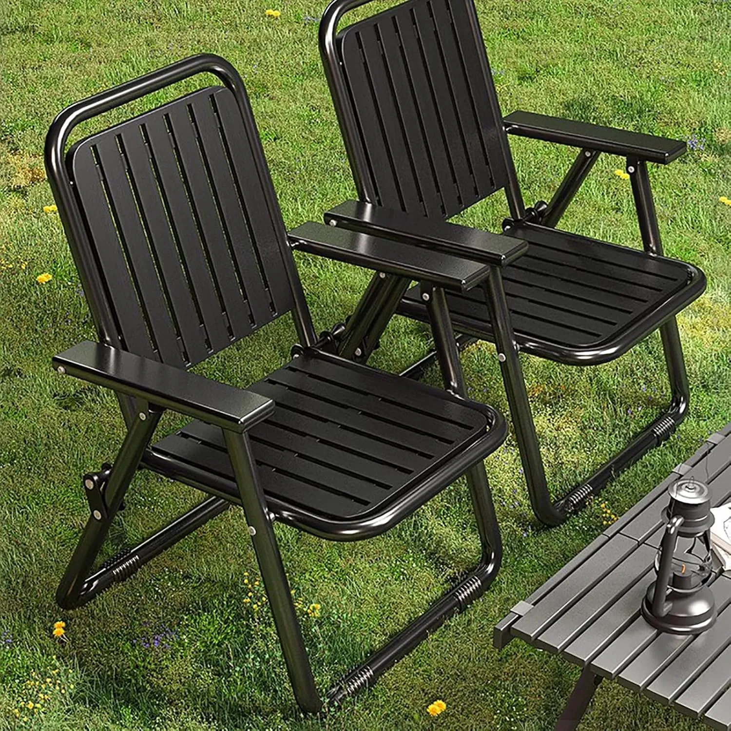 Folding Patio Chair,Outdoor Dining Chair with Armrests and Back,Portable Patio Chair for Porch, Deck,Garden, Backyard,Metal Frame,Perfect for Summer(2pcs, Brown)