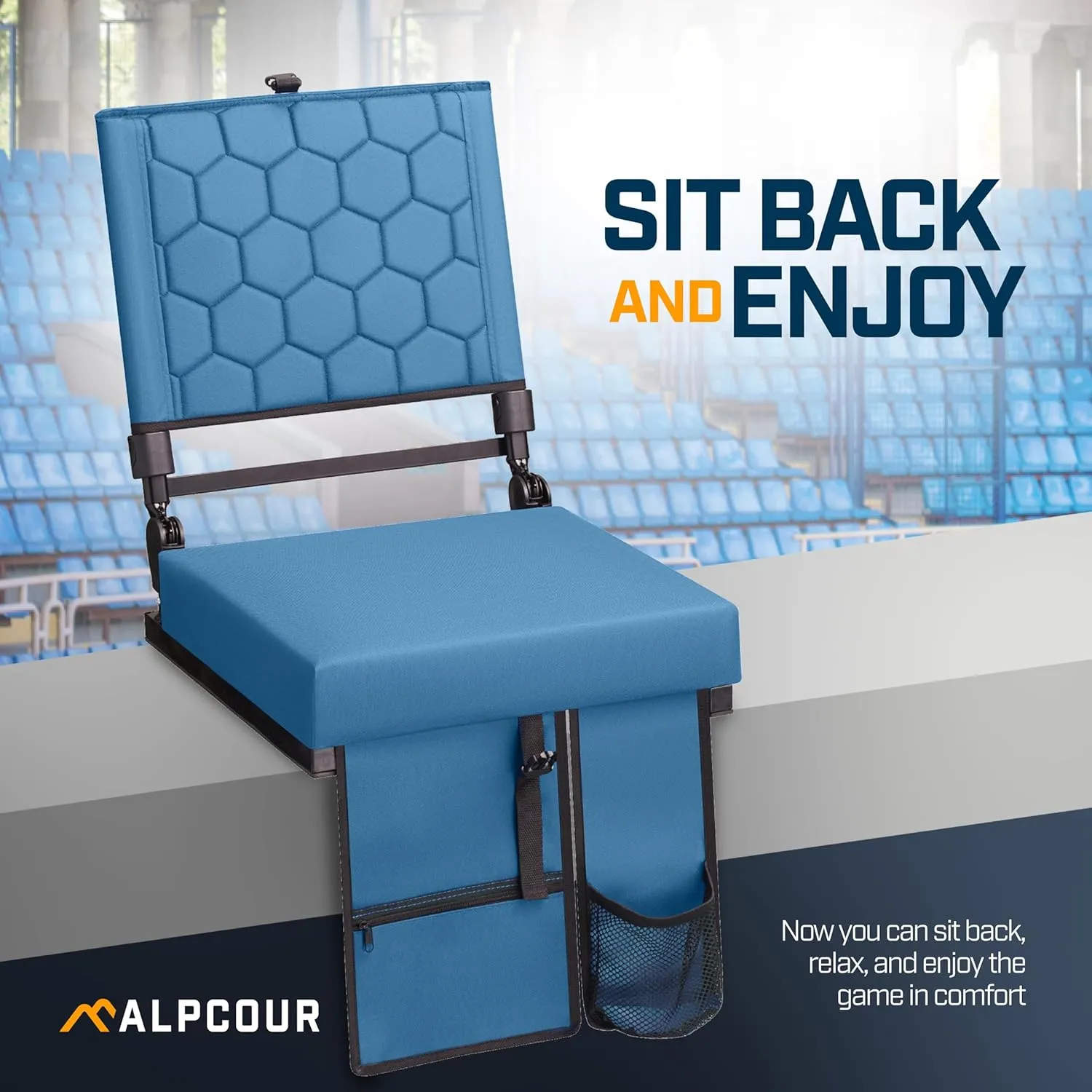 Folding Reclining Stadium Seats with Back Support for Bleachers, Bleacher Chairs with Back and Cushion Seating for Football, Camping Chair, Kayak Seat, Canoe, Paddle Board, Concerts, & Sports Events