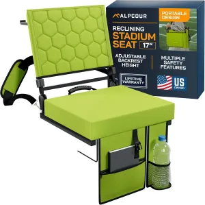 Folding Reclining Stadium Seats with Back Support for Bleachers, Bleacher Chairs with Back and Cushion Seating for Football, Camping Chair, Kayak Seat, Canoe, Paddle Board, Concerts, & Sports Events