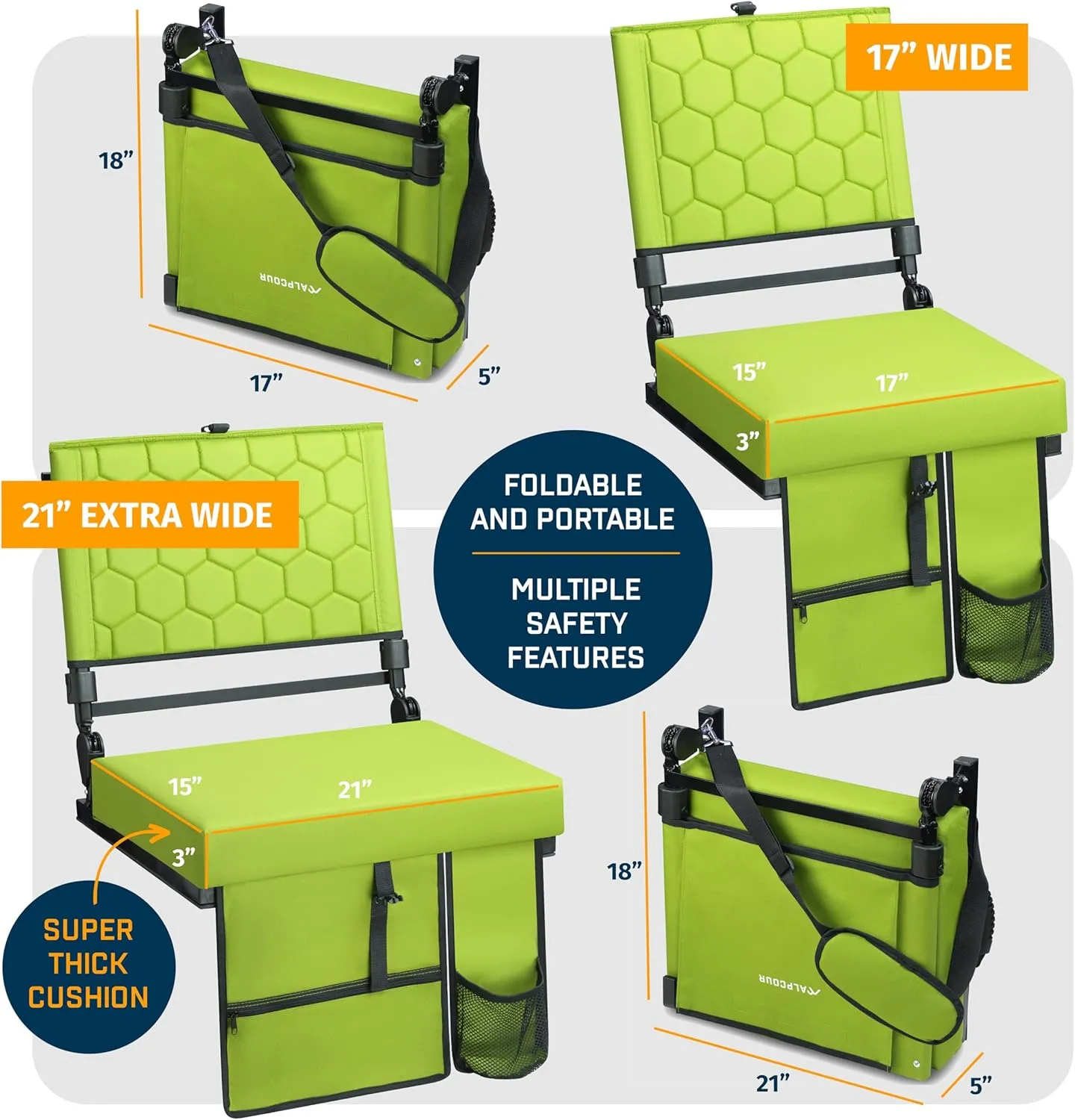 Folding Reclining Stadium Seats with Back Support for Bleachers, Bleacher Chairs with Back and Cushion Seating for Football, Camping Chair, Kayak Seat, Canoe, Paddle Board, Concerts, & Sports Events