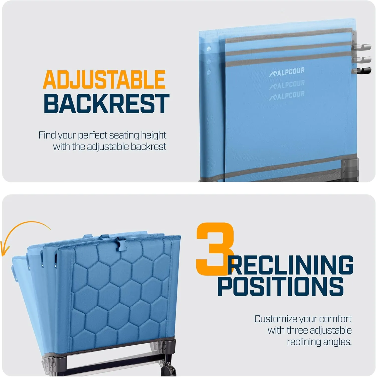 Folding Reclining Stadium Seats with Back Support for Bleachers, Bleacher Chairs with Back and Cushion Seating for Football, Camping Chair, Kayak Seat, Canoe, Paddle Board, Concerts, & Sports Events