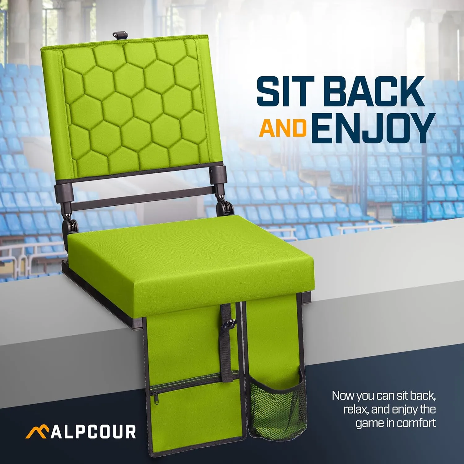 Folding Reclining Stadium Seats with Back Support for Bleachers, Bleacher Chairs with Back and Cushion Seating for Football, Camping Chair, Kayak Seat, Canoe, Paddle Board, Concerts, & Sports Events