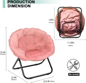 Folding Saucer Chair for Adult, Comfy Padded Moon Chairs with Faux Fur, Round Portable Lounge Chair with Metal Frame, Reading Relaxing Lightweight Seat for Bedroom Living Room Dorm (Pink, 2 Pack)