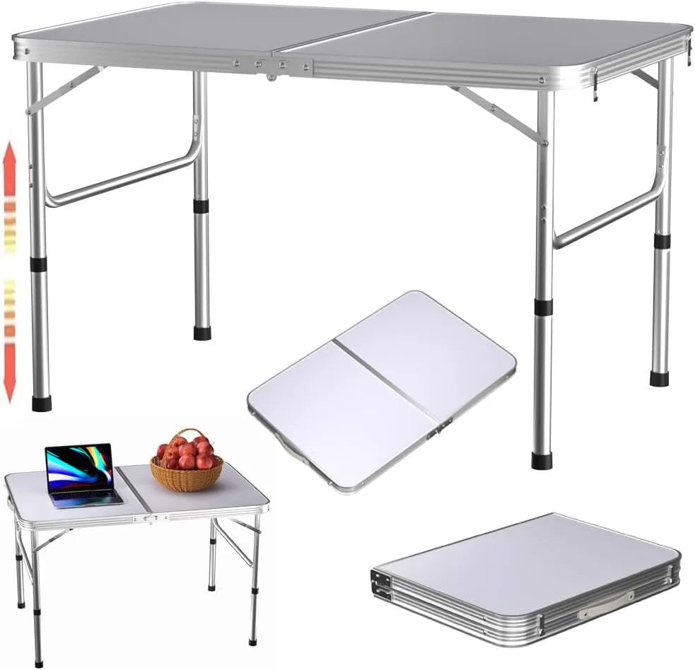 Folding Table Camping Table Foldable Pop Up Table, 90x60x37/67cm Outdoor Camping Table That Fold Up, with Carrying Handle, Adjustable Table for Wedding Garden Party Picnic BBQ Office Catering