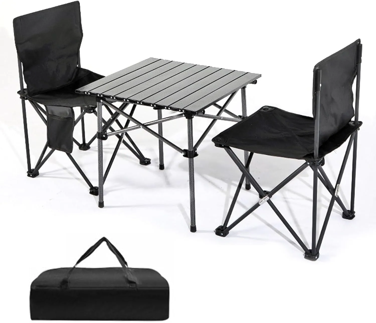 Folding Table Chairs Sets, Aluminum Foldable Picnic Table Portable Camping Table and Chairs for Picnic,Beach,Fishing,Hiking,BBQ,Parties, Patio, Black