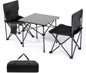 Folding Table Chairs Sets, Aluminum Foldable Picnic Table Portable Camping Table and Chairs for Picnic,Beach,Fishing,Hiking,BBQ,Parties, Patio, Black