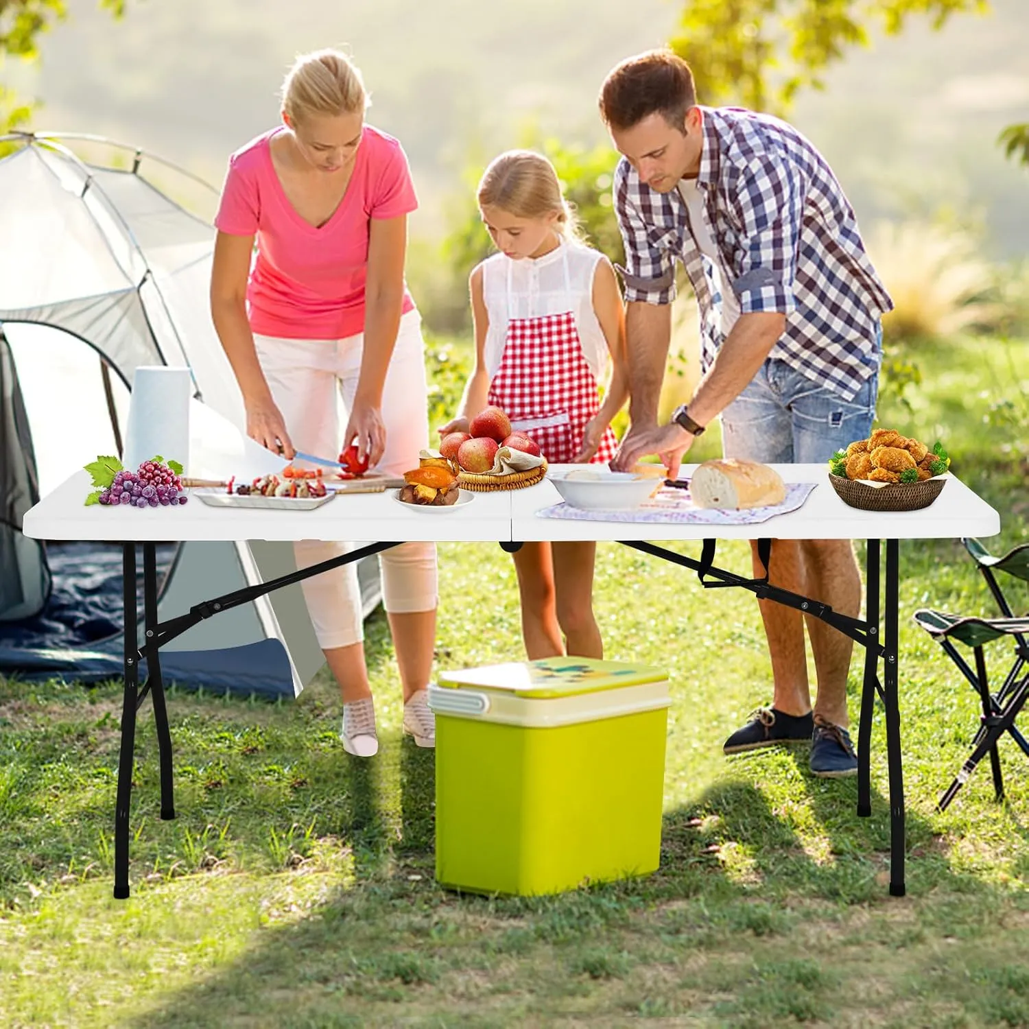 Folding Tables Plastic 6ft with Built in Handle,Indoor & Outdoor Heavy Duty Portable Folding Table for Party Dining Wedding BBQ Camping