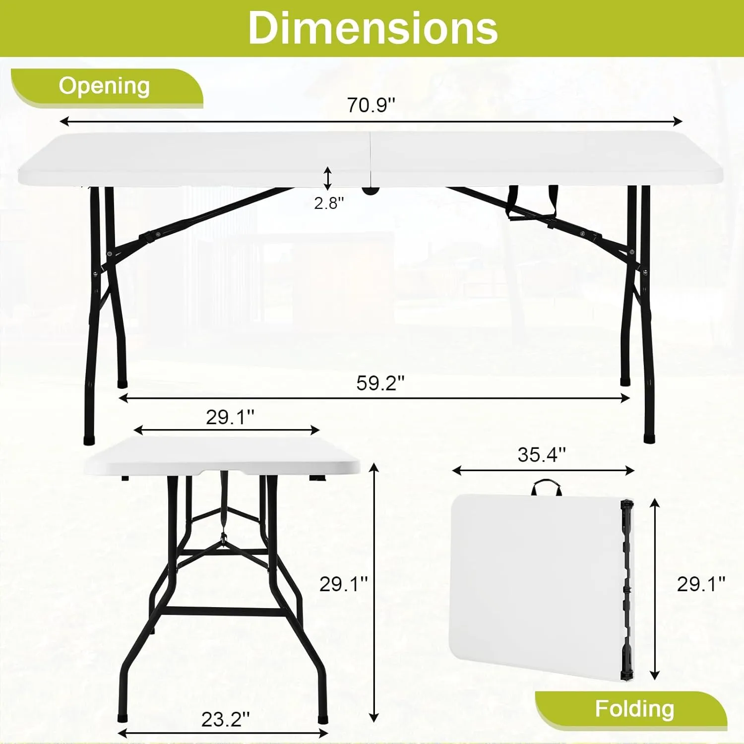 Folding Tables Plastic 6ft with Built in Handle,Indoor & Outdoor Heavy Duty Portable Folding Table for Party Dining Wedding BBQ Camping