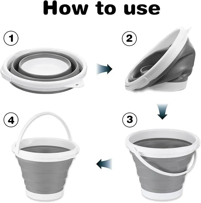 FoldPak™ Collapsible Bucket Set (2-Pack) – Heavy-Duty Folding Utility Containers for Camp, Cleaning & Trail Use