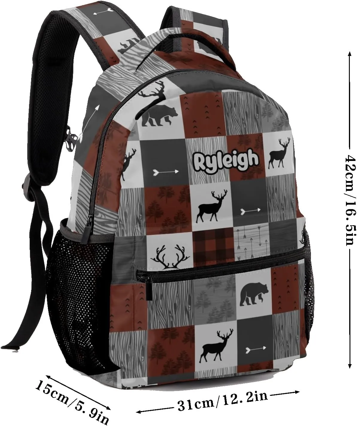 Forest Plaid Deer Bear Personalized Kids School Backpack for Boys Girls Custom Primary Daypack Bags Travel Bookbag