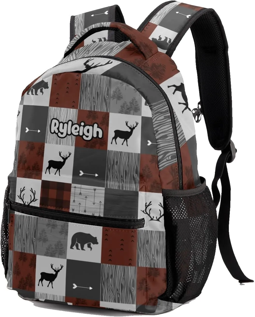 Forest Plaid Deer Bear Personalized Kids School Backpack for Boys Girls Custom Primary Daypack Bags Travel Bookbag