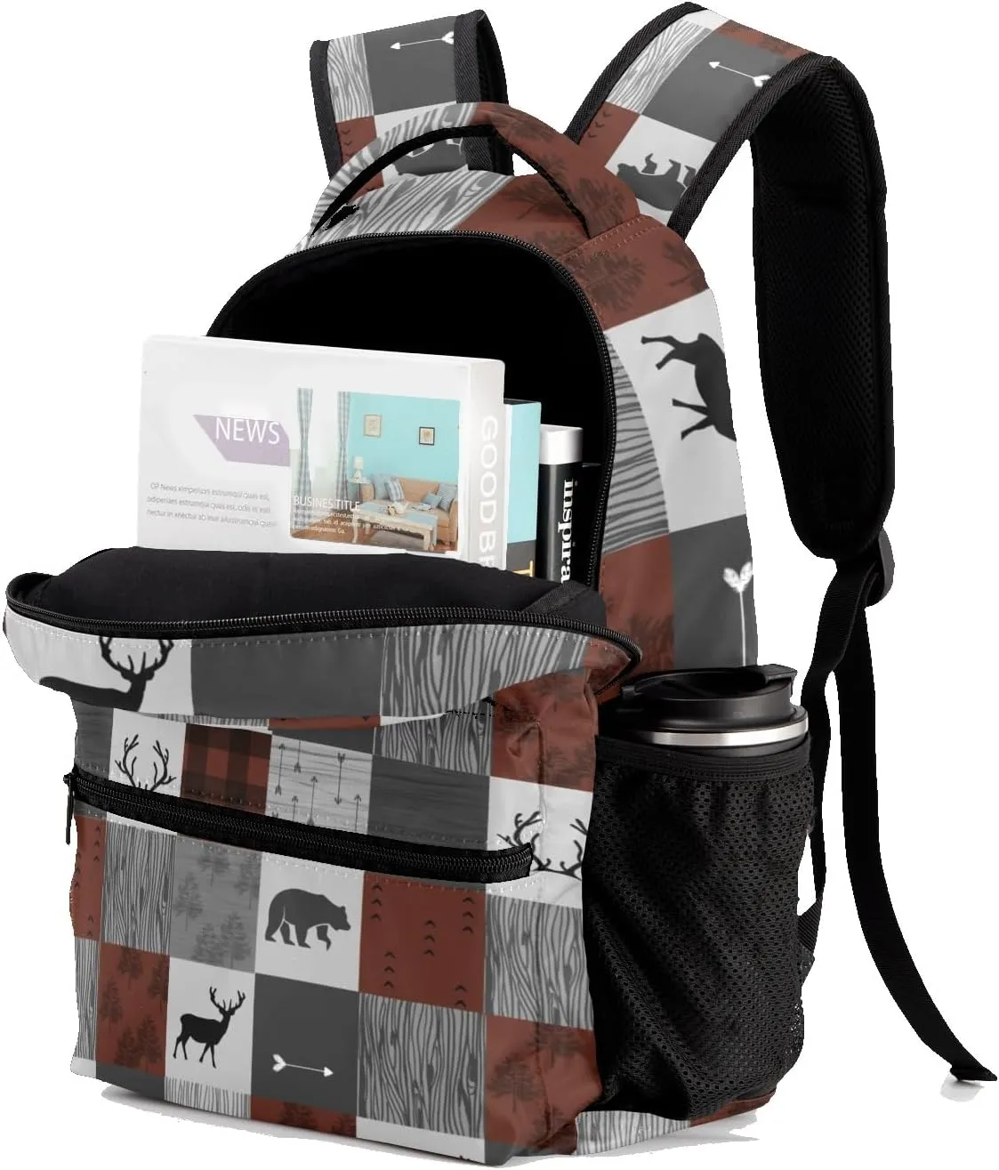 Forest Plaid Deer Bear Personalized Kids School Backpack for Boys Girls Custom Primary Daypack Bags Travel Bookbag