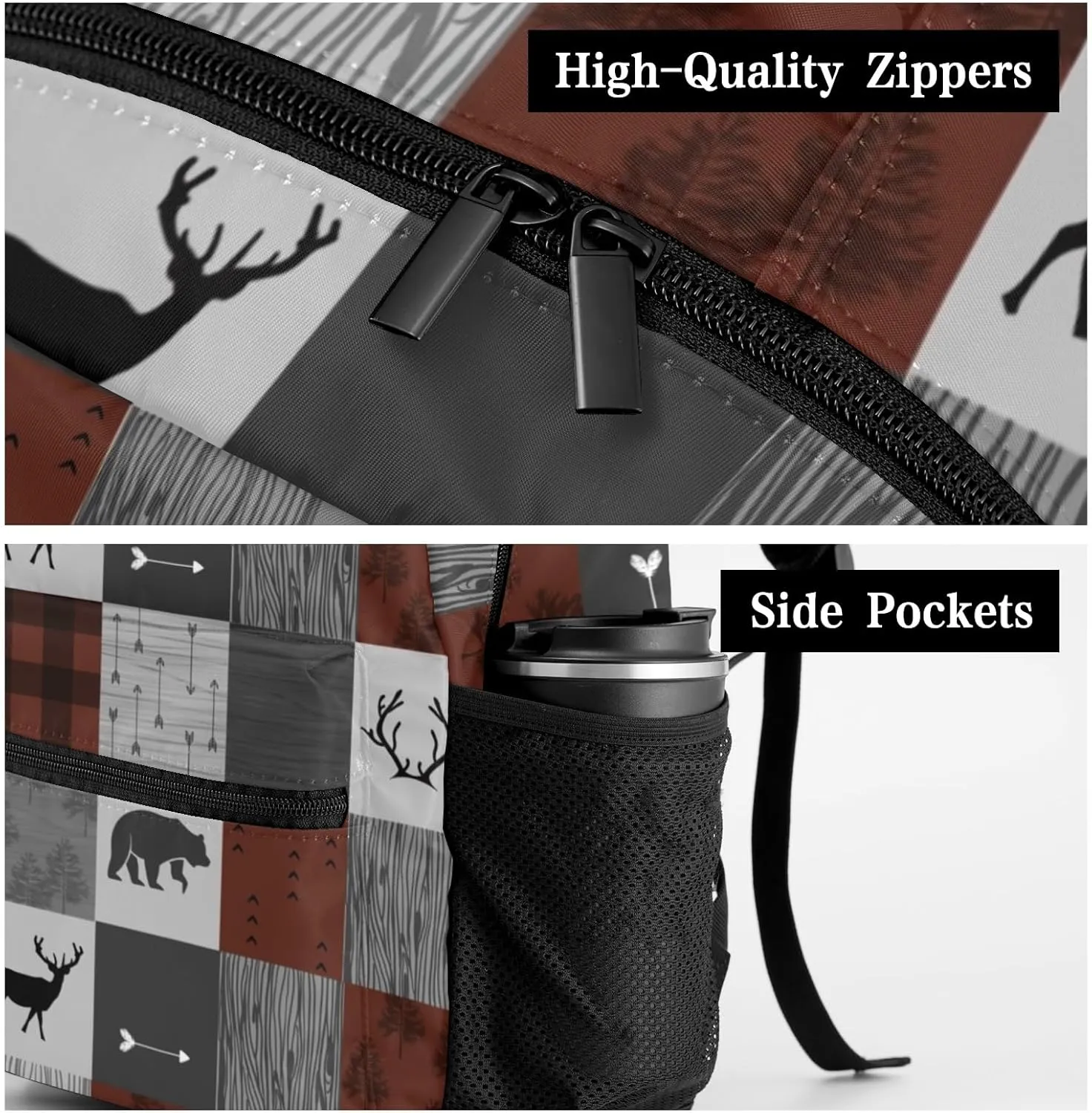 Forest Plaid Deer Bear Personalized Kids School Backpack for Boys Girls Custom Primary Daypack Bags Travel Bookbag