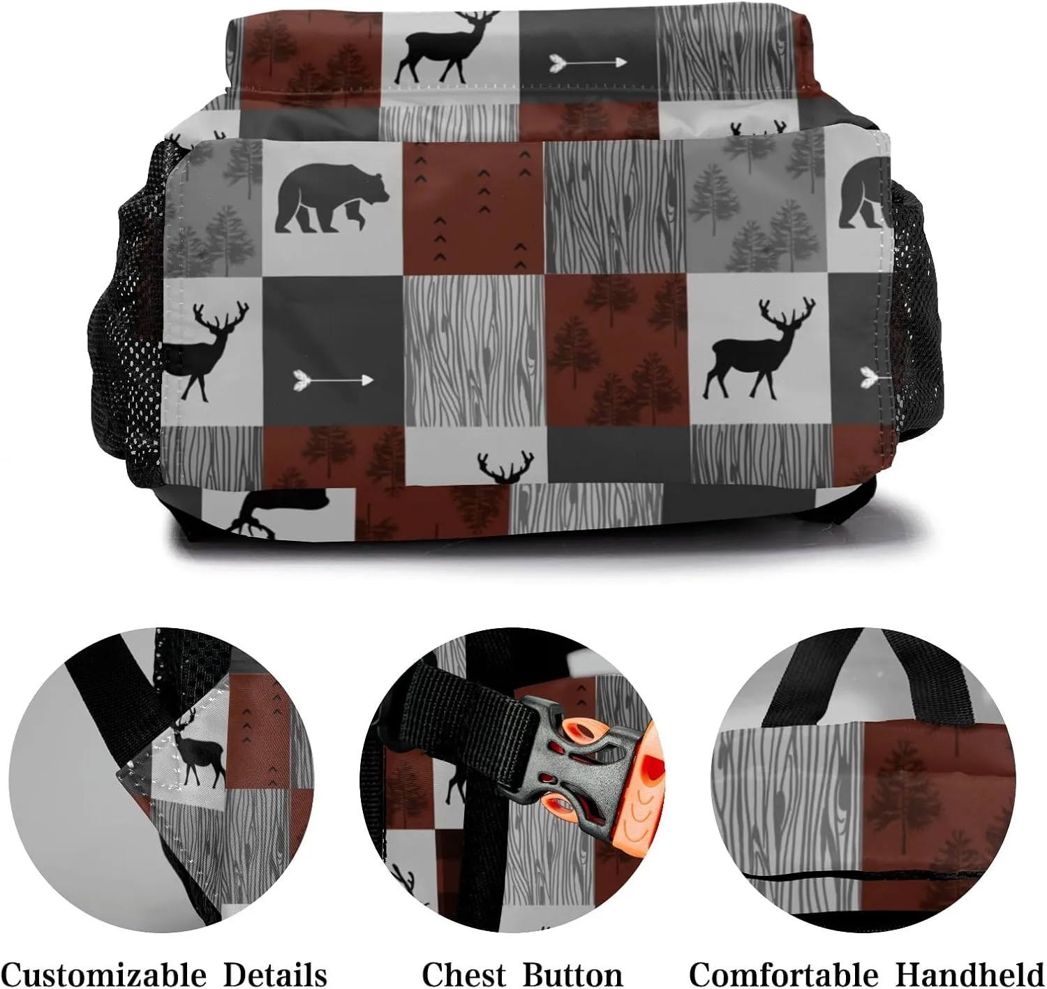 Forest Plaid Deer Bear Personalized Kids School Backpack for Boys Girls Custom Primary Daypack Bags Travel Bookbag