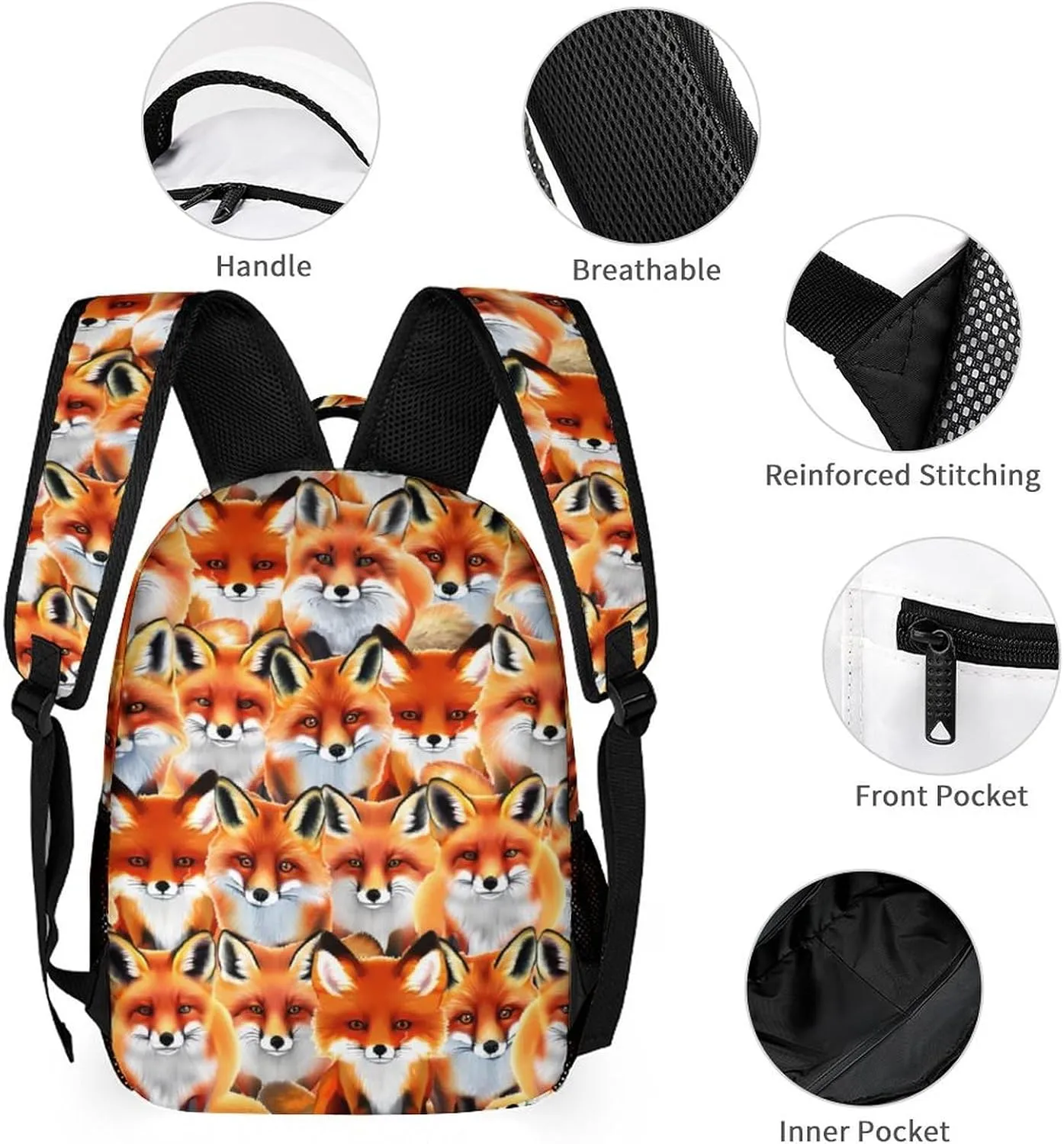 Fox School Backpack for Kids Girls Boys, 16 Inch Cute Foxes Themed Bookbag, Personalized School Backpack for Students Children, Lightweight, Large Capacity