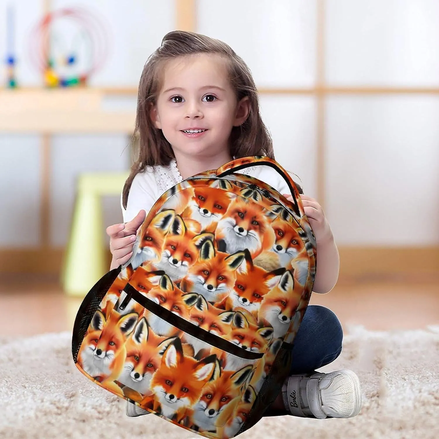 Fox School Backpack for Kids Girls Boys, 16 Inch Cute Foxes Themed Bookbag, Personalized School Backpack for Students Children, Lightweight, Large Capacity