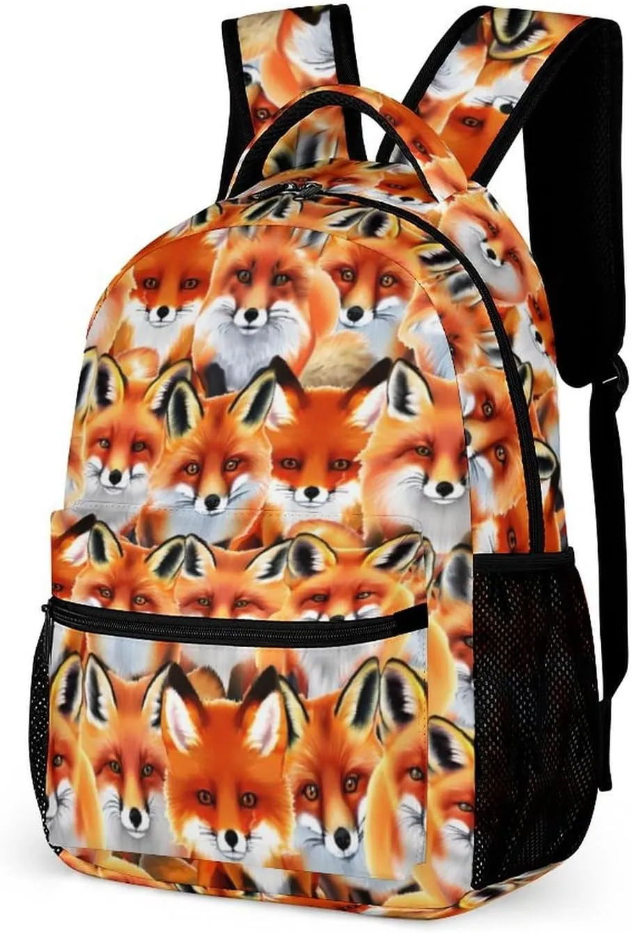 Fox School Backpack for Kids Girls Boys, 16 Inch Cute Foxes Themed Bookbag, Personalized School Backpack for Students Children, Lightweight, Large Capacity