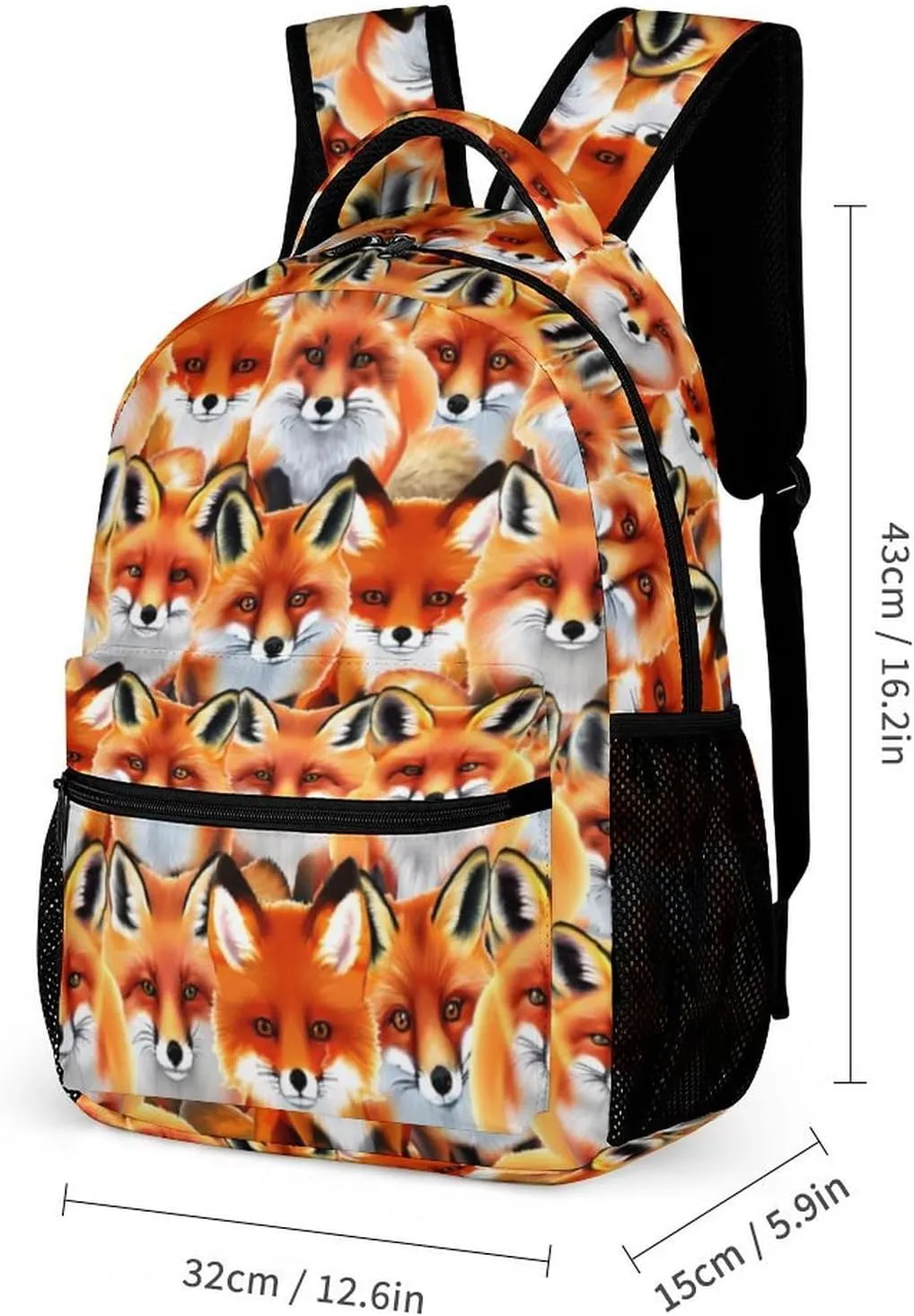Fox School Backpack for Kids Girls Boys, 16 Inch Cute Foxes Themed Bookbag, Personalized School Backpack for Students Children, Lightweight, Large Capacity