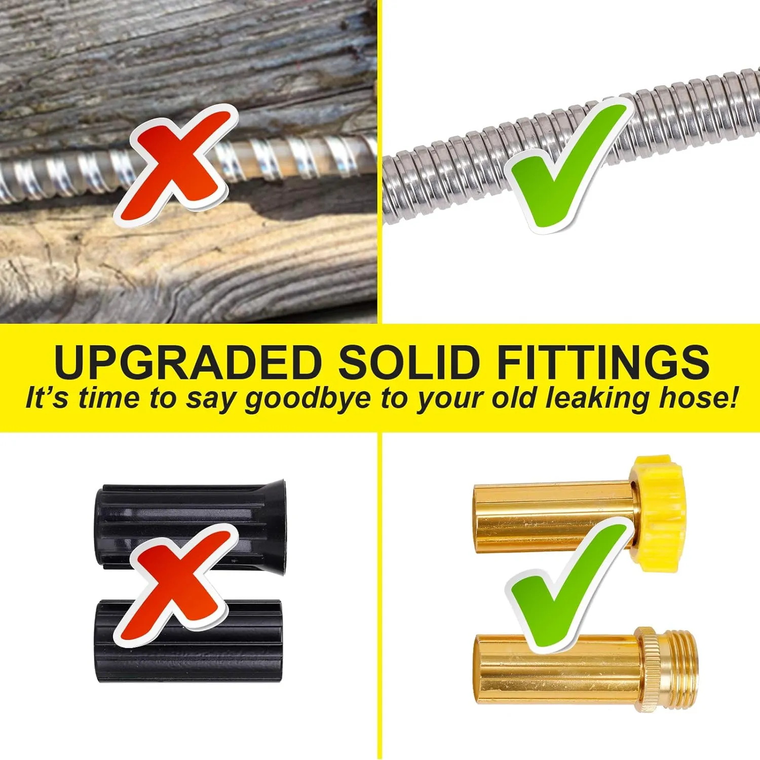 FOXEASE Metal Garden Hose 50FT - Stainless Steel Heavy Duty Water Hose with Metal Nozzle & 8 Function Sprayer, Portable & Lightweight Kink Free Yard Hose, Outdoor Hose