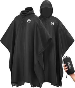 Foxelli Rain Poncho for Adults – Extra Long Reusable Waterproof Raincoat with Hood, Lightweight for Hiking, Camping, Outdoors