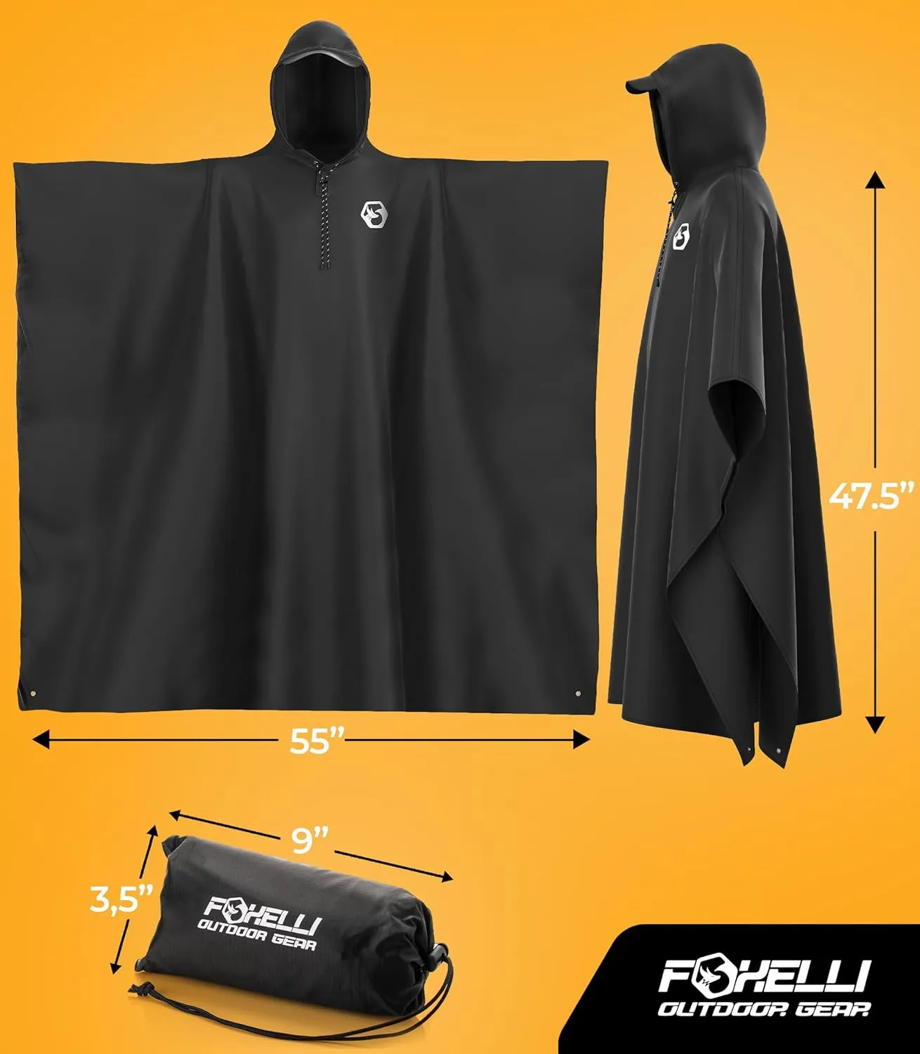 Foxelli Rain Poncho for Adults – Extra Long Reusable Waterproof Raincoat with Hood, Lightweight for Hiking, Camping, Outdoors
