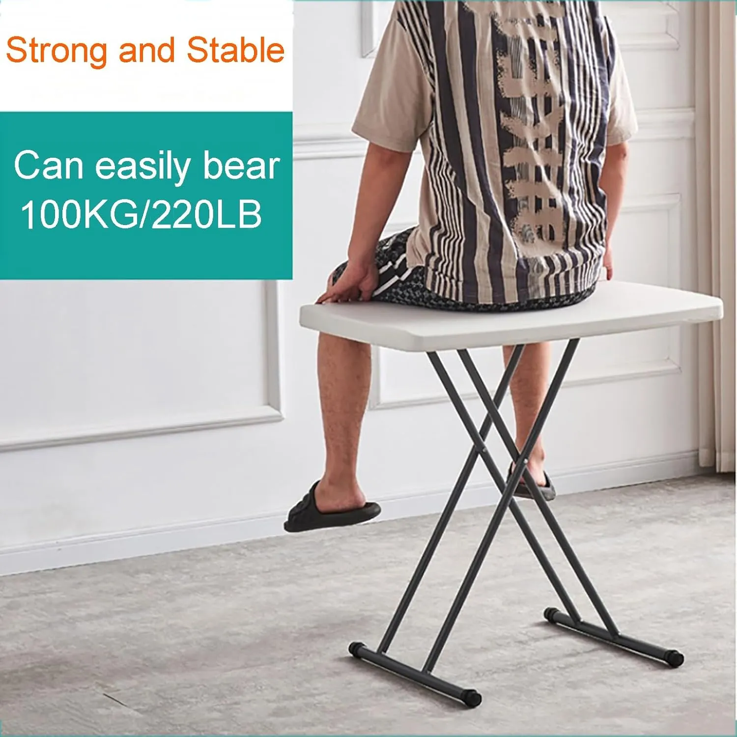 FQWYNMZ Folding Picnic Table for Outdoor, Portable Fold-in-Half Plastic Dining Picnic Party Table with 6 Levels of Height Adjustment, Small End Table for Camping and Picnics(Blue)