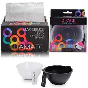 Framar Star Struck Silver Pop Up Hair Foil - FRAMAR Color Bowl with Cleaner Set