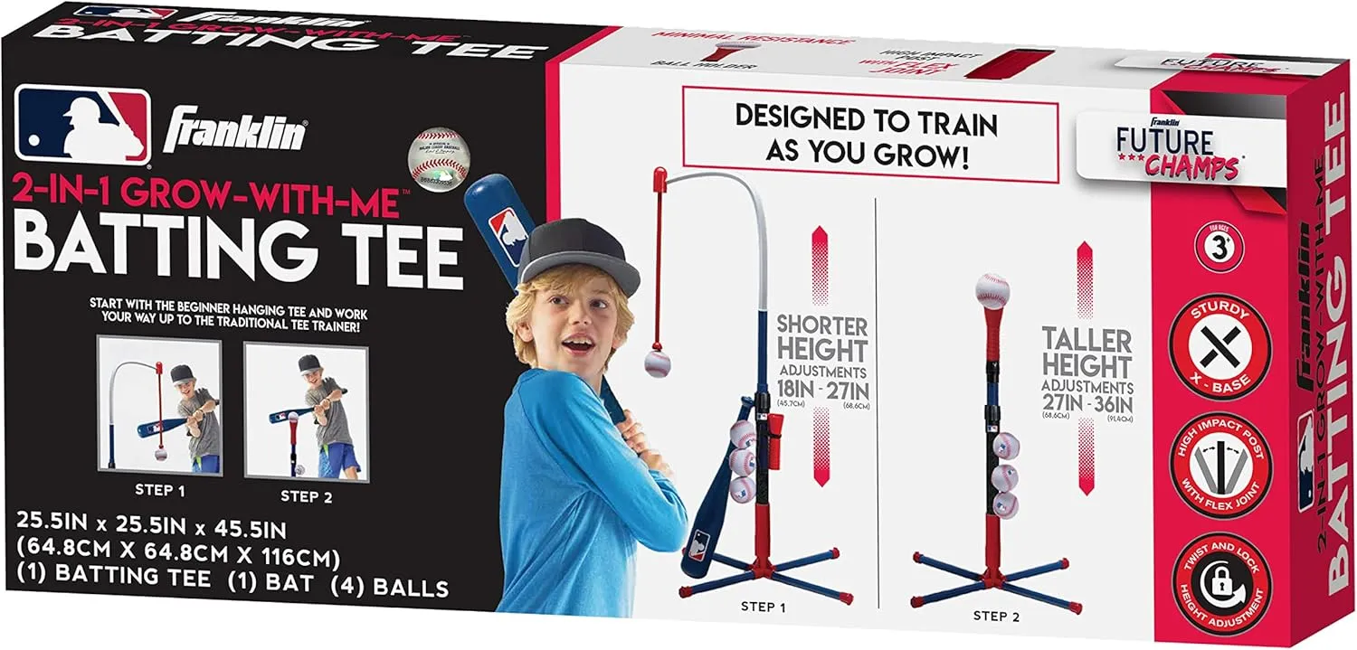 Franklin Sports Grow-with-Me Kids Baseball Batting Tee   Stand Set for Youth   Toddlers - Youth Baseball, Softball   Teeball Hitting Tee Set for Boys   Girls