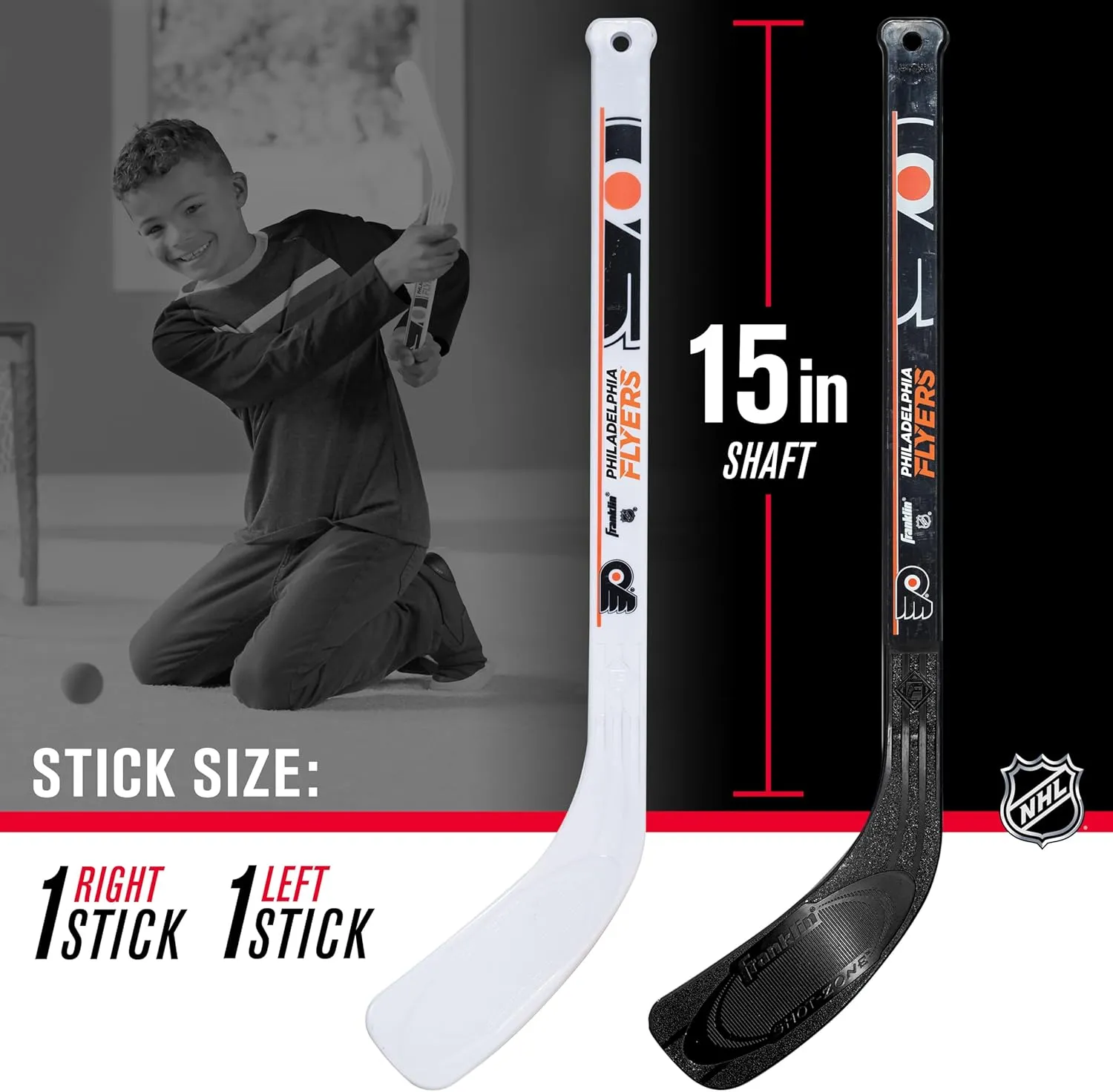 Franklin Sports NHL Mini Hockey Stick Set - NHL Team Knee Hockey Stick and Ball Set - Two Player Stick Set - Great Toy for Kids