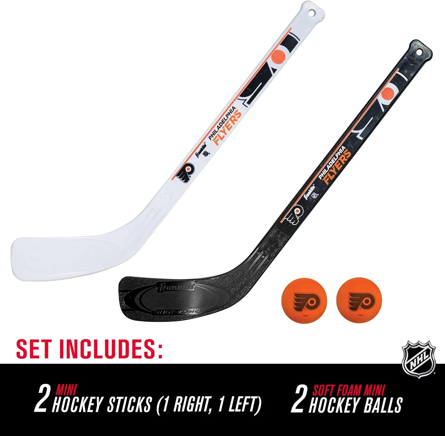 Franklin Sports NHL Mini Hockey Stick Set - NHL Team Knee Hockey Stick and Ball Set - Two Player Stick Set - Great Toy for Kids