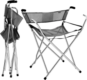 Freshore® Canes and Walking Sticks Seat Collapsible 300lbs - Sport Folding Chair Seat Cane 4 Stool Walker for Camping (Heavy Duty Aluminum Alloy 1kg -2.2lb Weight XL Size Grey)