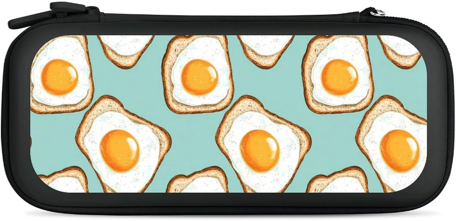 Fried Eggs And Bread Compatible with Switch Carrying Case Hard Travel Game Bag Pouch with 15 Games Accessories