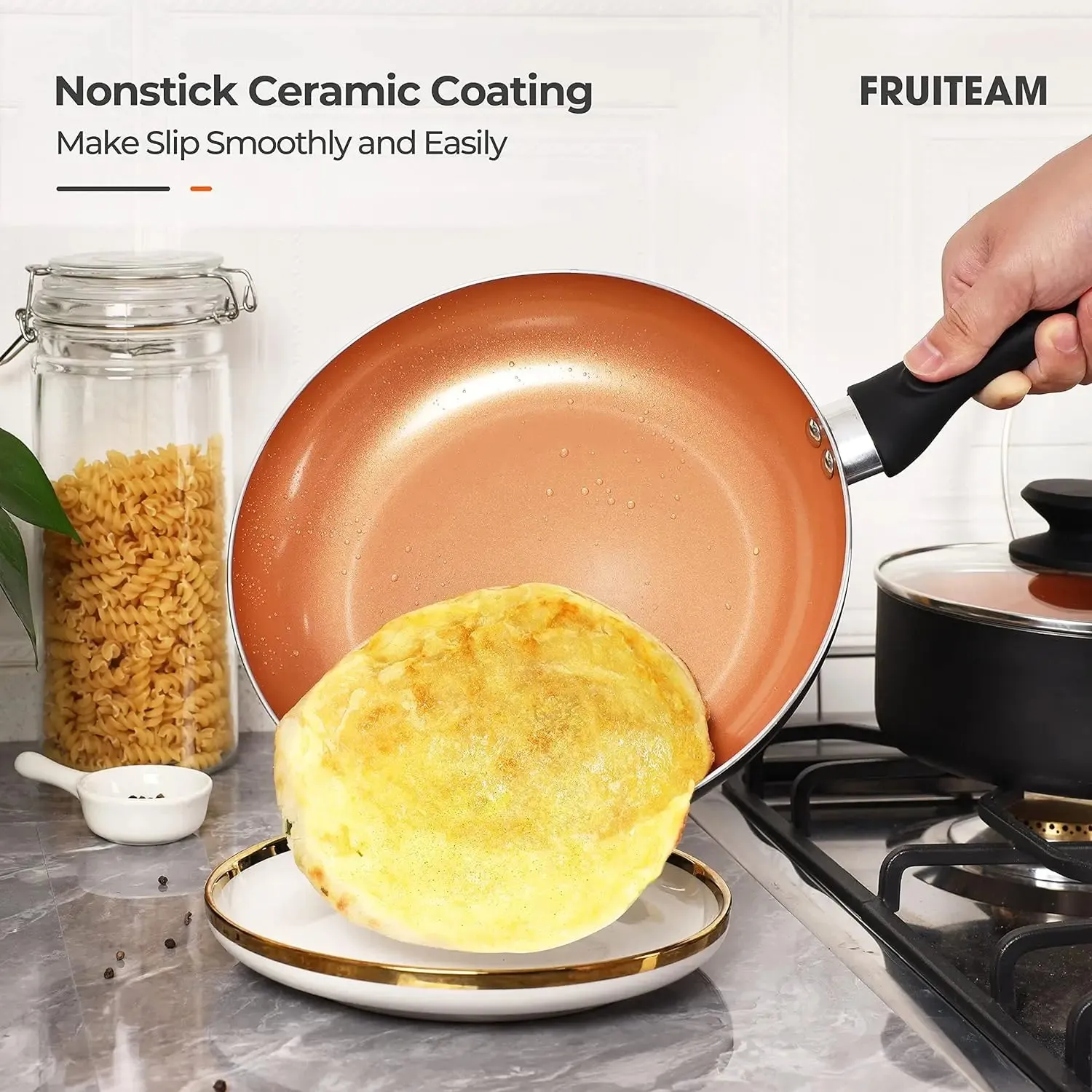 FRUITEAM 10-Piece Non-Stick Ceramic Cookware Set