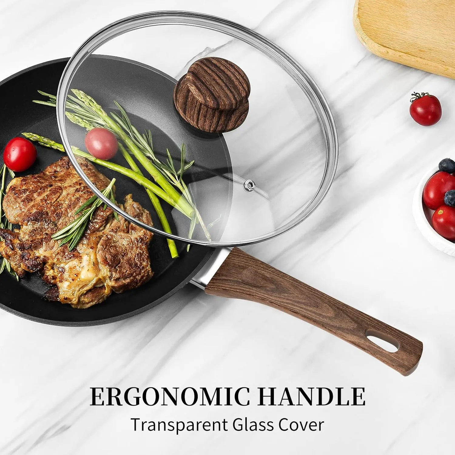 Frying Pan Set With Lids - Non Stick Frying Pans Set 3 Pcs, Nonstick Skillet Pans Set Egg Omelette Pan W/Lid, PFOA Free, Induction Non Toxic Cooking Black Pan Set