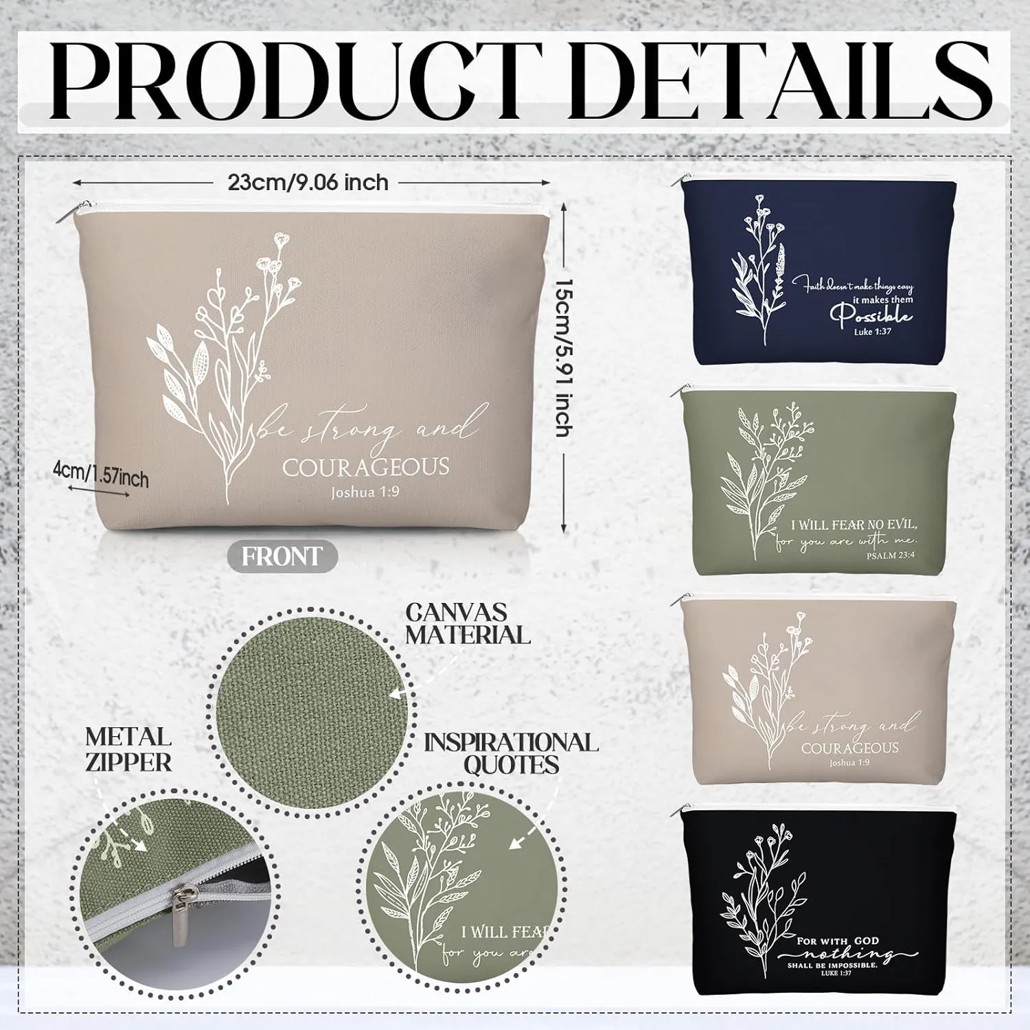 Fumete Christian Gift for Women Sunday School Teacher Flower Makeup Bag Graduation Bible Verse Glass Coffee Cup with Bamboo Lid Straw Mini Compact Mirror Religious Scripture Church(Bible-b,4 Sets)