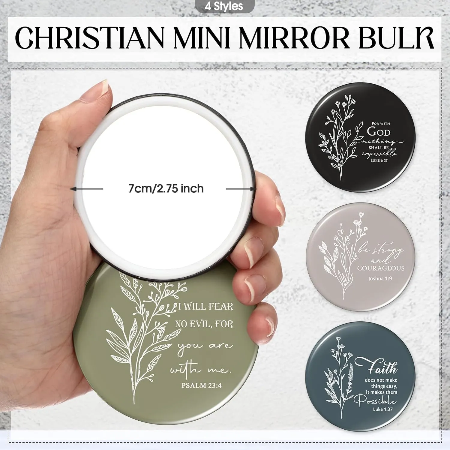 Fumete Christian Gift for Women Sunday School Teacher Flower Makeup Bag Graduation Bible Verse Glass Coffee Cup with Bamboo Lid Straw Mini Compact Mirror Religious Scripture Church(Bible-b,4 Sets)