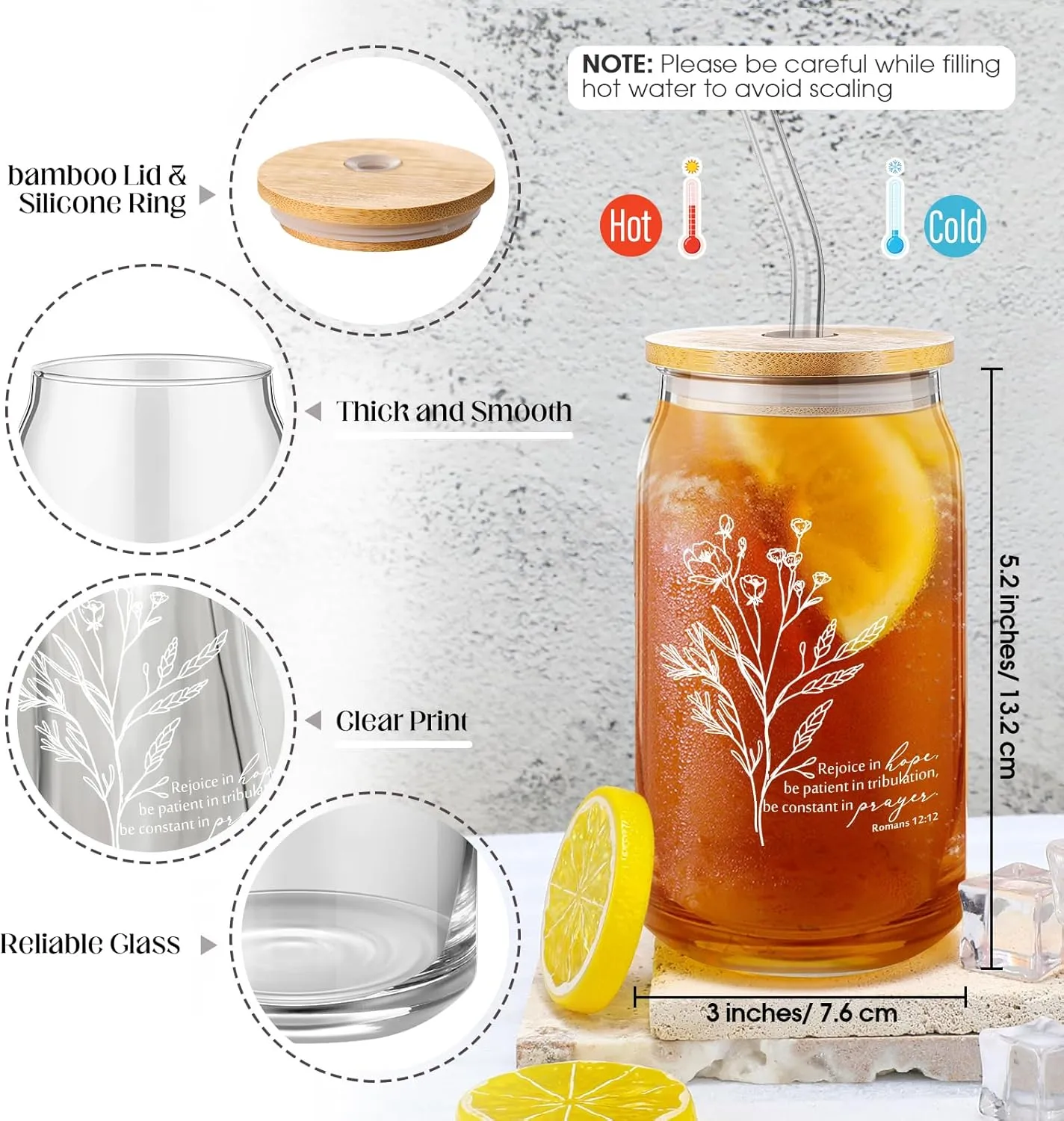 Fumete Christian Gift for Women Sunday School Teacher Flower Makeup Bag Graduation Bible Verse Glass Coffee Cup with Bamboo Lid Straw Mini Compact Mirror Religious Scripture Church(Bible-b,4 Sets)
