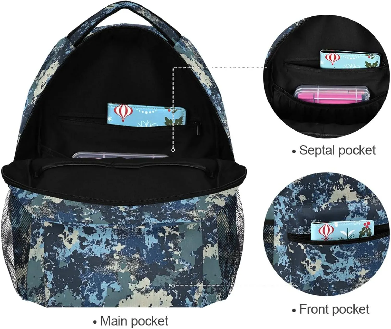 Fun Backpack for Teens Boys Girls Waterproof Outdoor Backpack with Chest Strap for Business Work College Travel Trip Army Camouflage Blue Camouflage