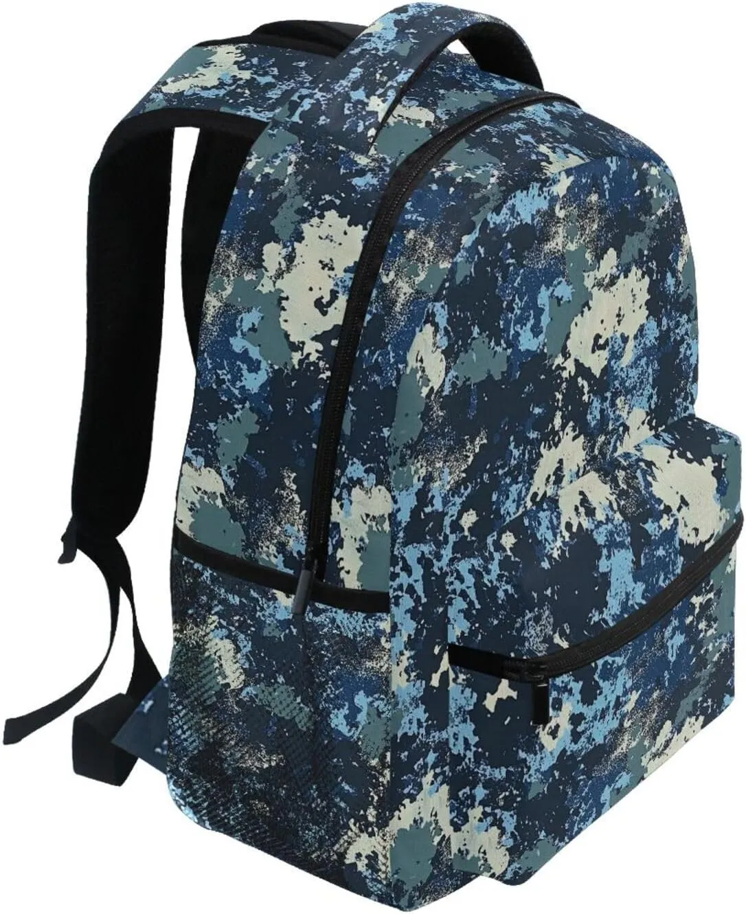 Fun Backpack for Teens Boys Girls Waterproof Outdoor Backpack with Chest Strap for Business Work College Travel Trip Army Camouflage Blue Camouflage