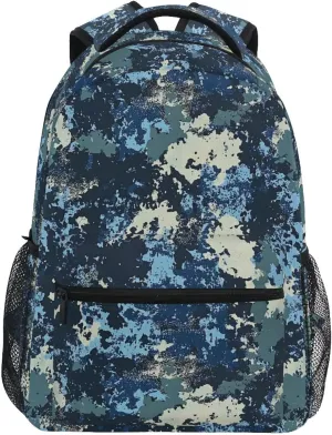 Fun Backpack for Teens Boys Girls Waterproof Outdoor Backpack with Chest Strap for Business Work College Travel Trip Army Camouflage Blue Camouflage