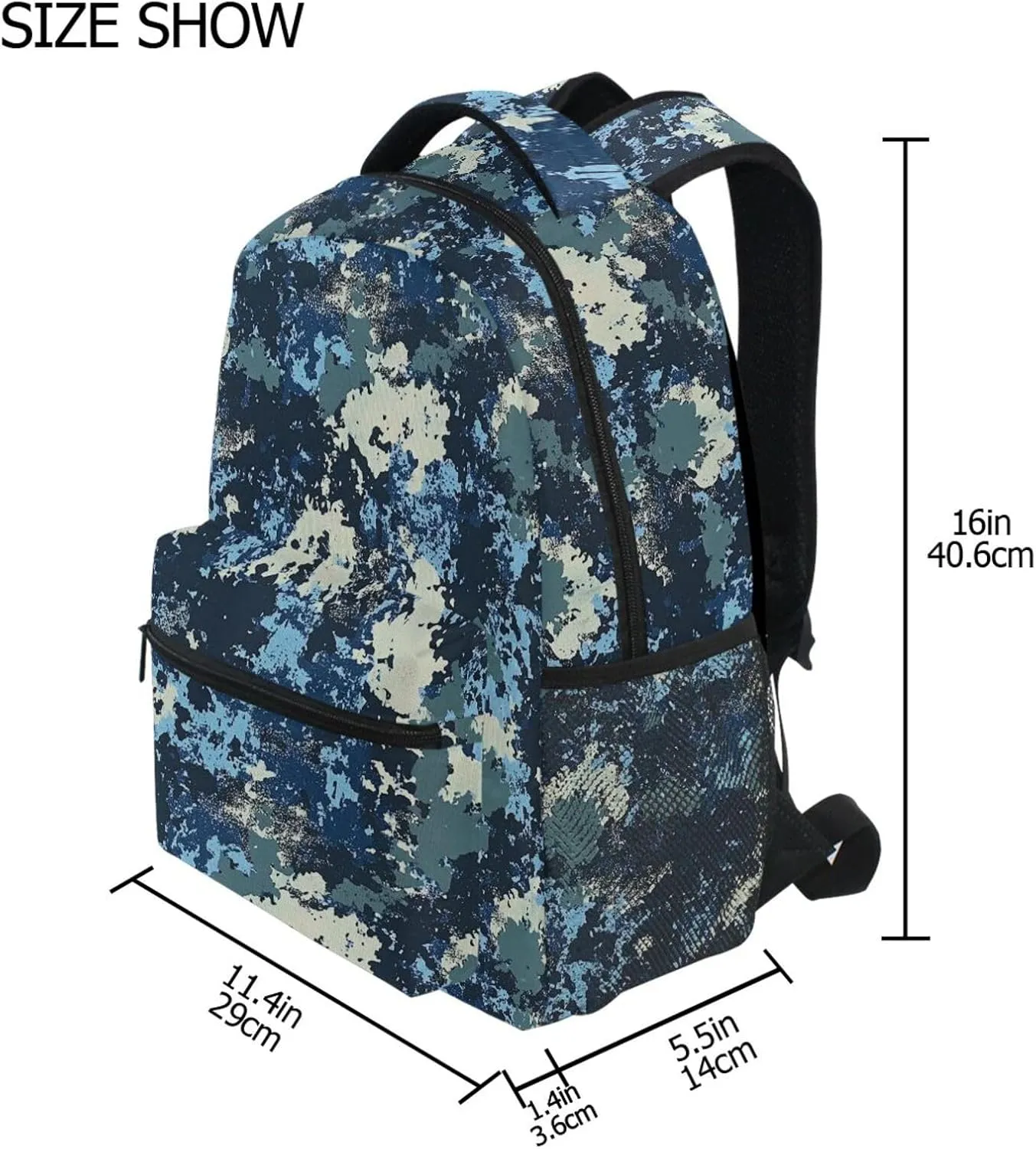 Fun Backpack for Teens Boys Girls Waterproof Outdoor Backpack with Chest Strap for Business Work College Travel Trip Army Camouflage Blue Camouflage
