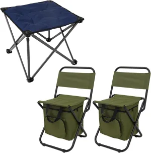 FUNDANGO Camping Stool Foot Rest and Small Fishing Chair with Cooler Bag, Folding Camping Stool Padded Camping Chair Foot Stool and Lightweight Camping Chair Compact