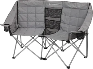 FUNDANGO Double Camping Chair, 2 Person Folding Padded Loveseat for Adults，660lbs Heavy Duty Chair with Arm Cup Holder for Outdoor Patio Lawn Camp with Carry Bag (Grey)