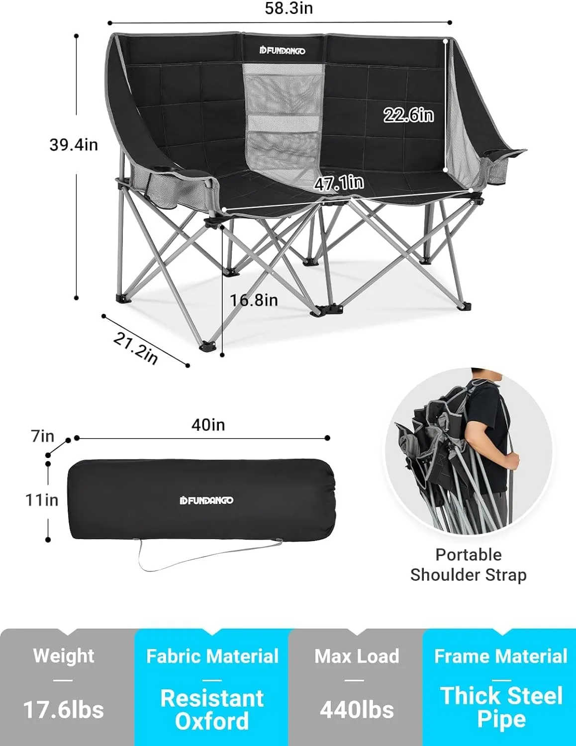 FUNDANGO Double Sofa Chair Loveseat Camping Chairs