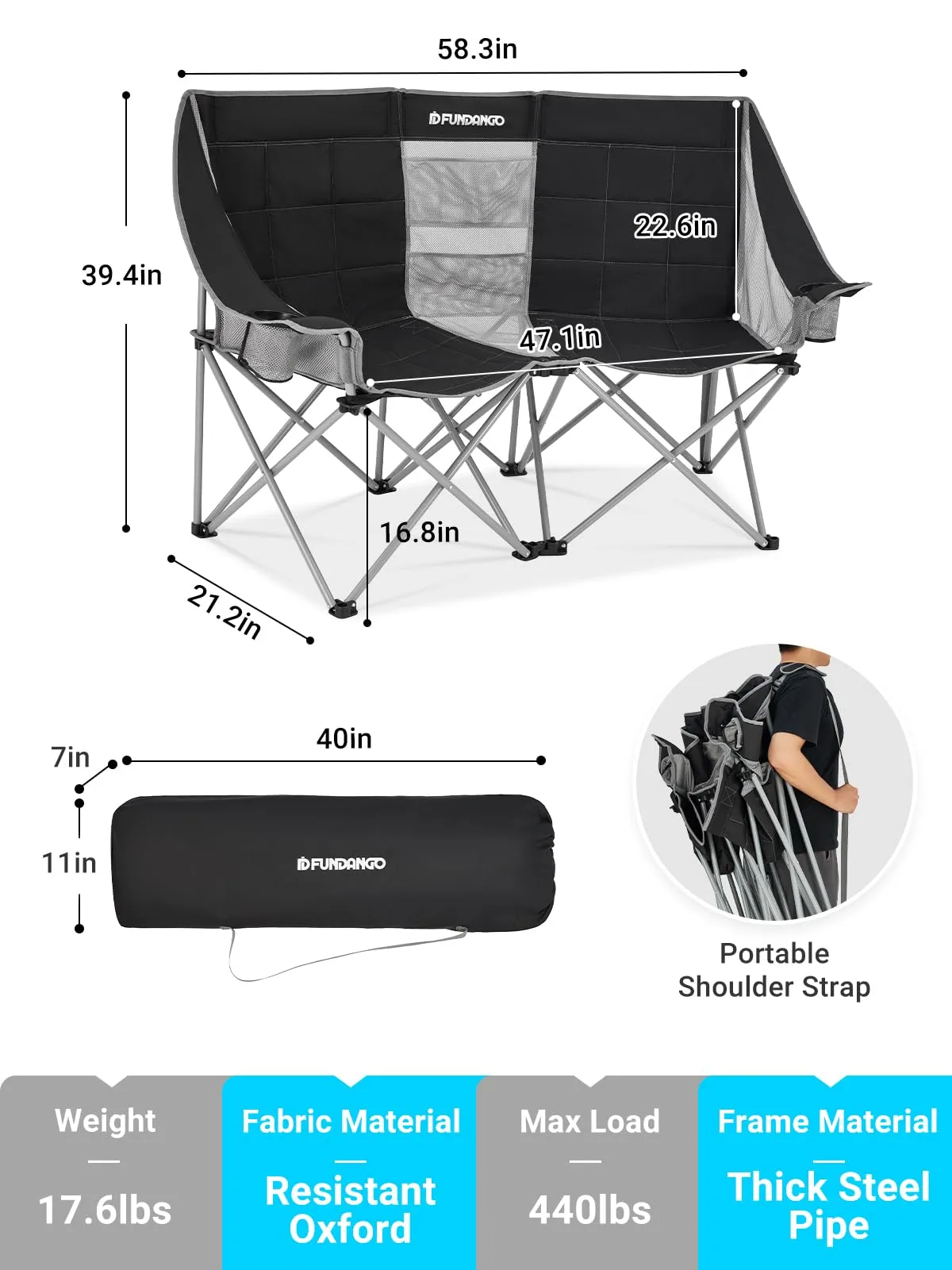 FUNDANGO Double Sofa Chair Loveseat Camping Chairs