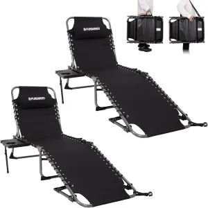 FUNDANGO Outdoor Folding Chaise Lounge Chair for Beach, Sunbathing, Pool Adjustable 5-Position Portable Camping Reclining Lounge Chair Patio Chaise Lounge Chair with Pillow Side Table