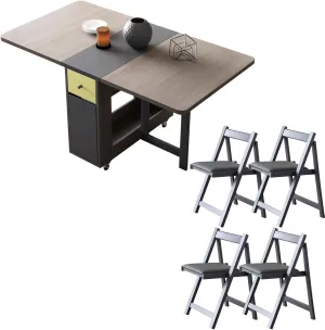 FUNROLUX 5-Piece Folding Dining Set, Space Saving Foldable Table and Chairs for Home, Kitchen, Dining Room (Table   4 Chairs, Grey)